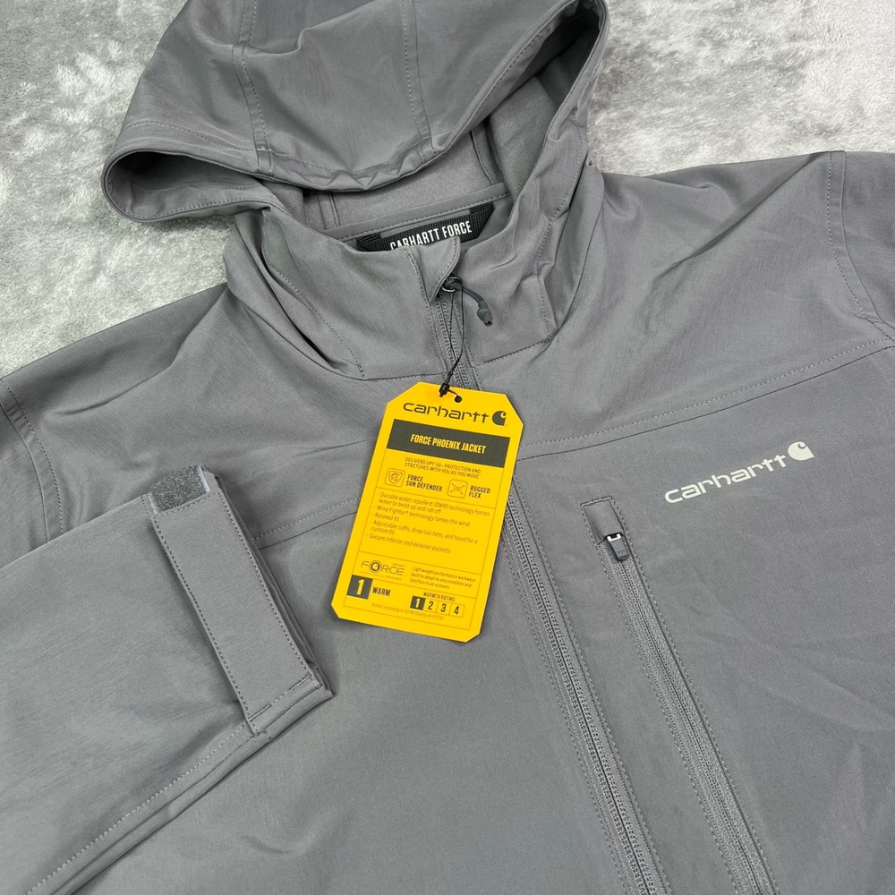 Carhartt Force Phoenix Jacket Mens S Gray Solid Hooded DWR Rugged Flex Shell
